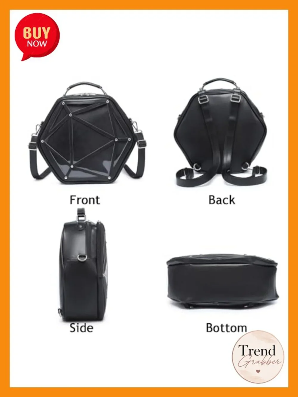 Hexagonal PU Ita Backpack, Clear Pin Window Crossbody Purse for Anime Fans